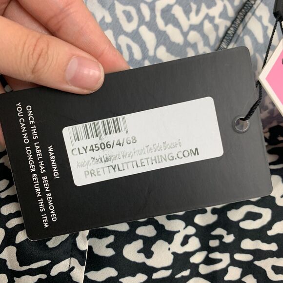 Pretty Little Thing Avalyn Wrap Blouse Womens 2 Cream Black Leopard Tie Front - Picture 11 of 15